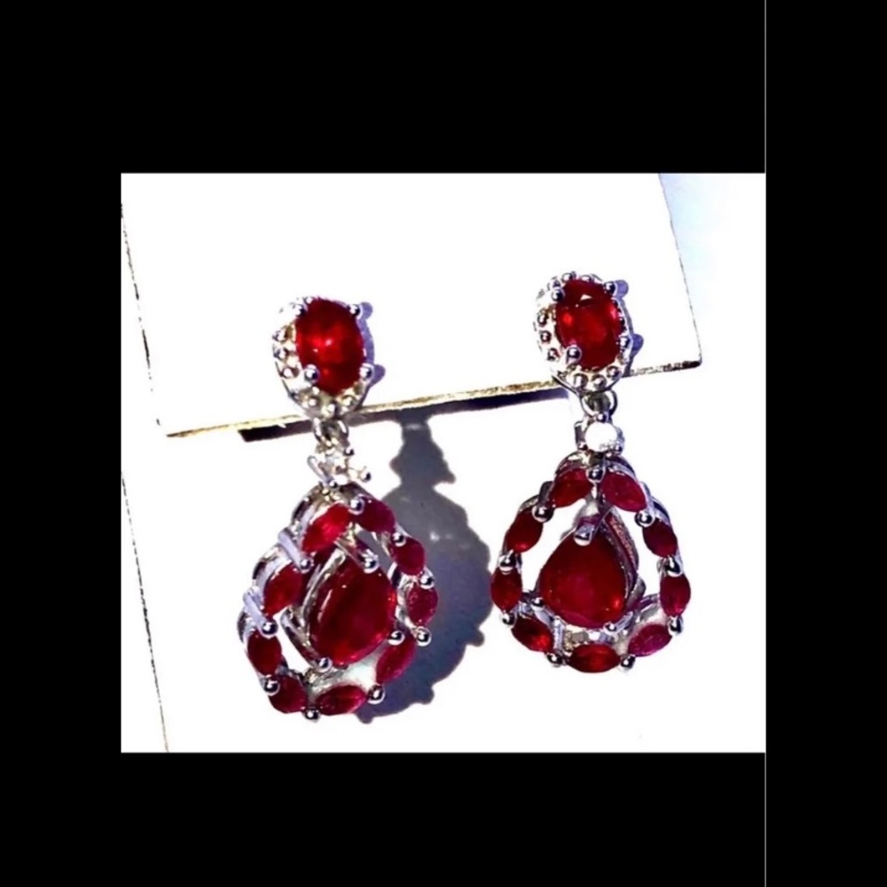 African Niassa Ruby drop dangle earrings *missing gem*
